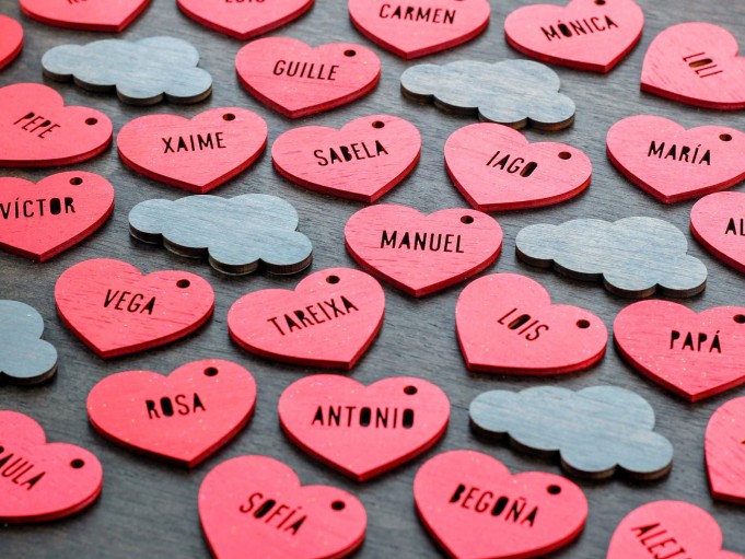 Etiquetas corazón con nombres
